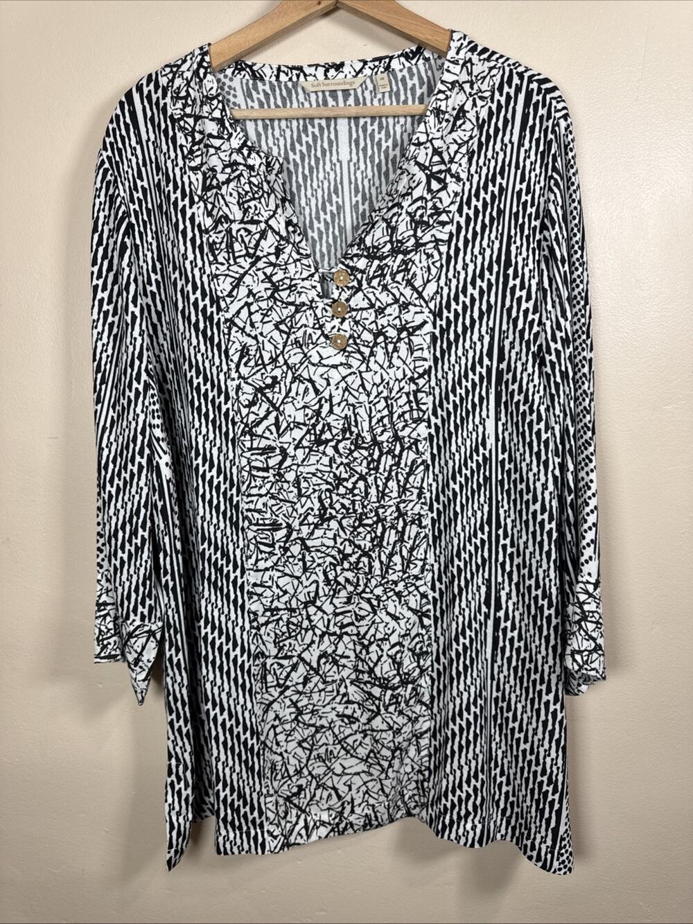 Soft Surroundings Womens Plus Size Tunic 2X Lagenlook Art Mixed Print Classic